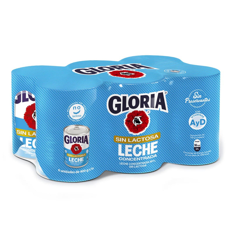 Leche Concentrada Sin Lactosa Gloria Six Pack Lata 400 gr