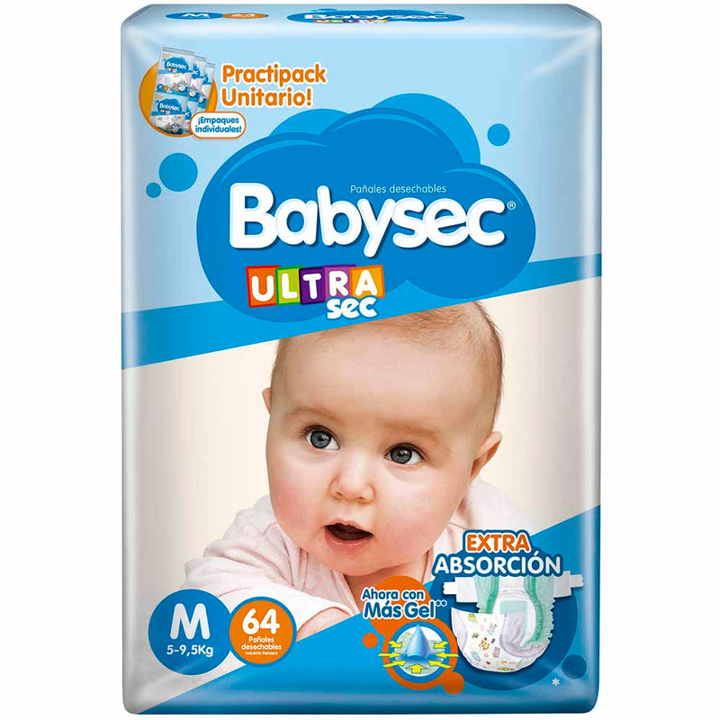 Pañales para Bebé Babysec Ultra Talla M Paquete 64un