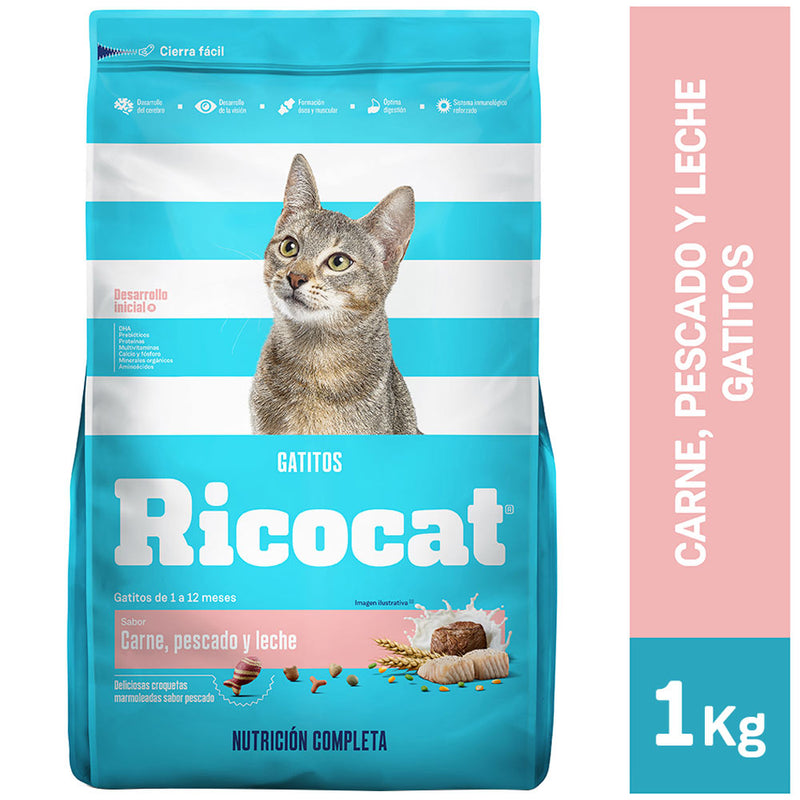 RICOCAT Comida para Gatitos Carne, Pescado y Leche Bolsa 1kg