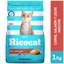 RICOCAT Comida para Gatos Adultos Carne, Salmón y Leche Bolsa 1kg