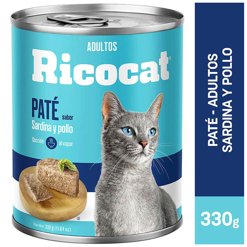 RICOCAT Comida para Gatos Adultos Paté Sardina y Pollo Lata 330g