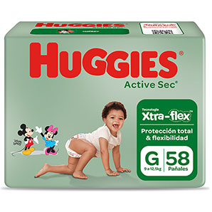 Pañales para Bebé Huggies Active Sec Talla G Paquete 58un