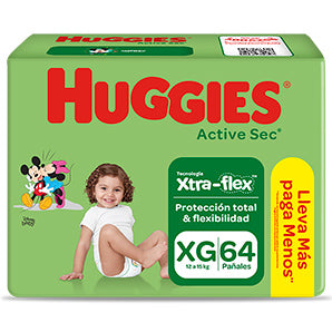 Pañales para Bebé Huggies Active Sec Talla XG Paquete 64un