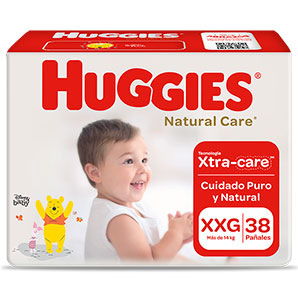 Pañales para Bebé Huggies Natural Care Puro y Natural Talla XXG Paquete 38un