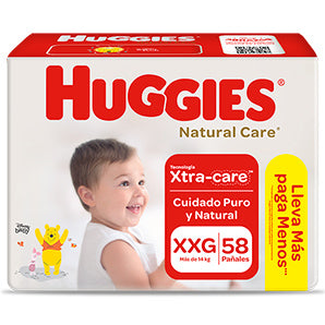 Pañales para Bebé Huggies Natural Care Puro y Natural Talla XXG Paquete 58un