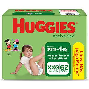 Pañales para Bebé Huggies Active Sec Talla XXG Paquete 62un