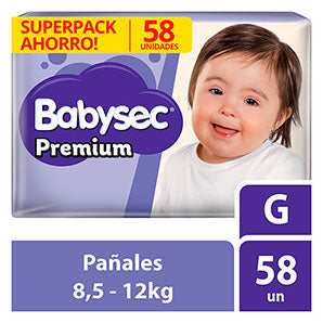 Pañales para Bebé Babysec Premium Talla G Paquete 58un