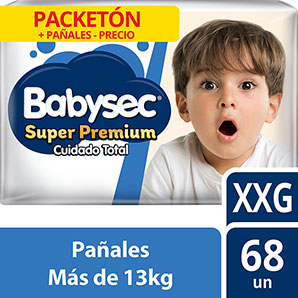 Pañales para Bebé Babysec Super Premium Cuidado Total Talla XXG Paquete 68un