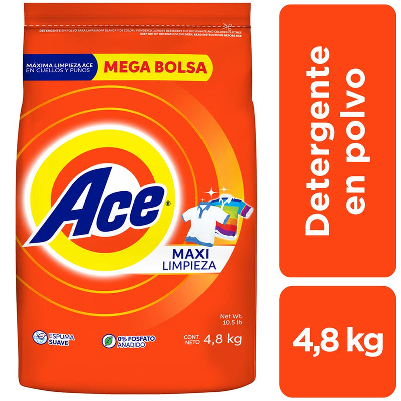 Detergente en Polvo ACE Regular Bolsa 4.8Kg