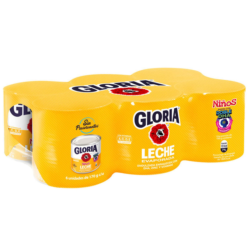 Leche Evaporada Gloria Niños Six Pack Lata 170g