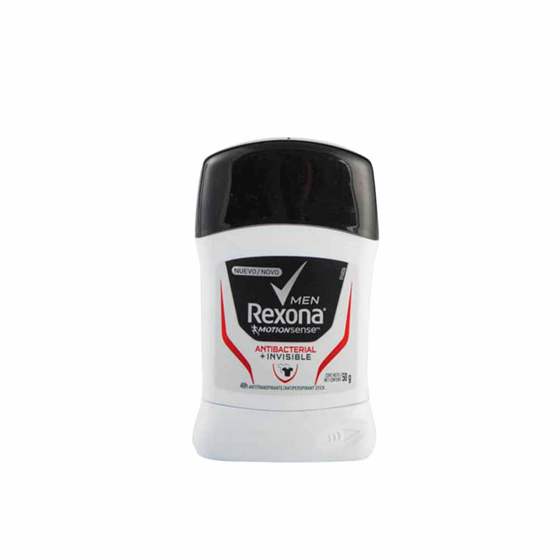 Desodorante en Barra para Hombre Rexona Antibacterial Invisible Frasco 50g