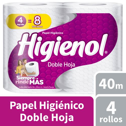 Papel Higiénico Higienol Doble Hoja 40 Metros Paquete 4un
