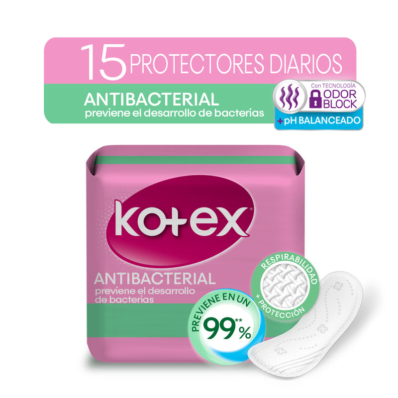 Protectores Diarios Kotex Antibacterial Paquete 15un