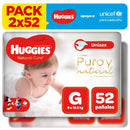 Pañales para Bebé Huggies Natural Care Puro y Natural Talla G Paquete 52un Pack 2un