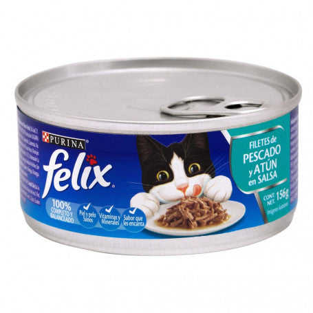 Comida para Gatos Felix Filetes de Pescado y Atún en Salsa Lata 156g