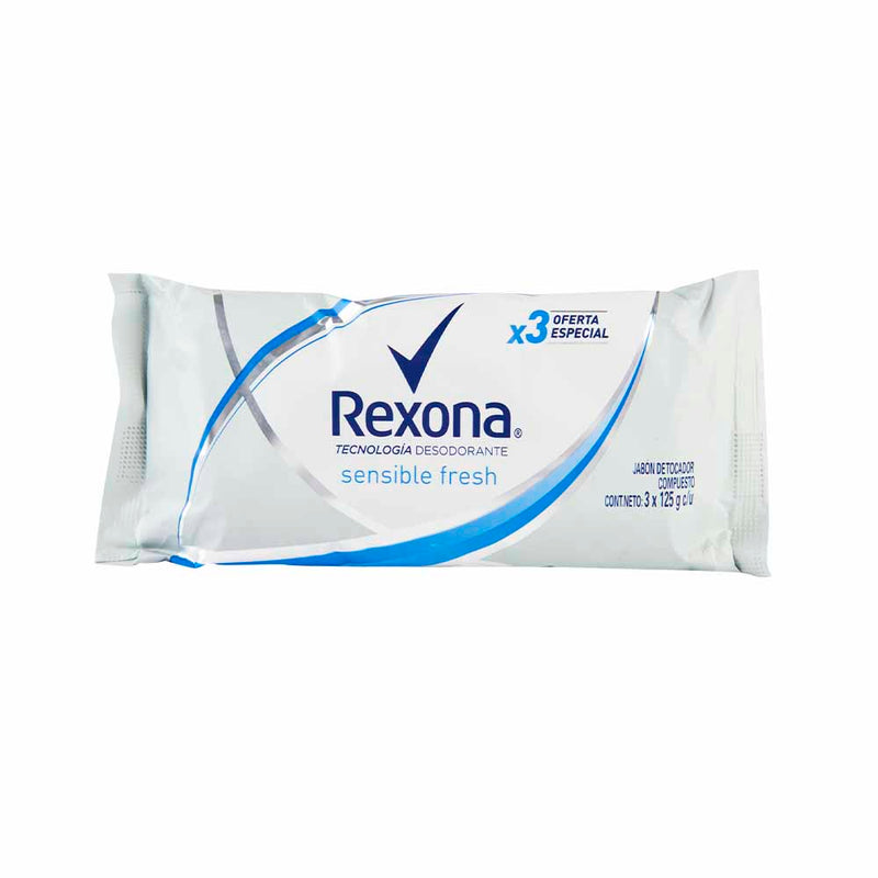 Jabón Antibacterial Rexona Sensible Fresh Paquete 3un
