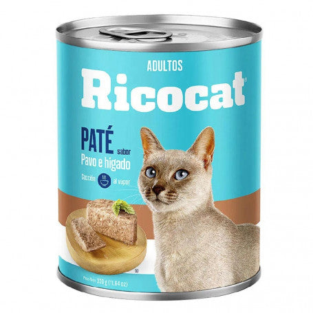 RICOCAT Comida para Gatos Adultos Paté Pavo e Hígado Lata 330g