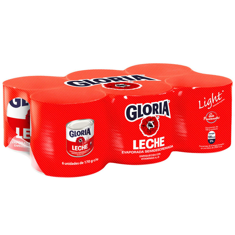 Leche Evaporada Gloria Light Six Pack Lata 170g